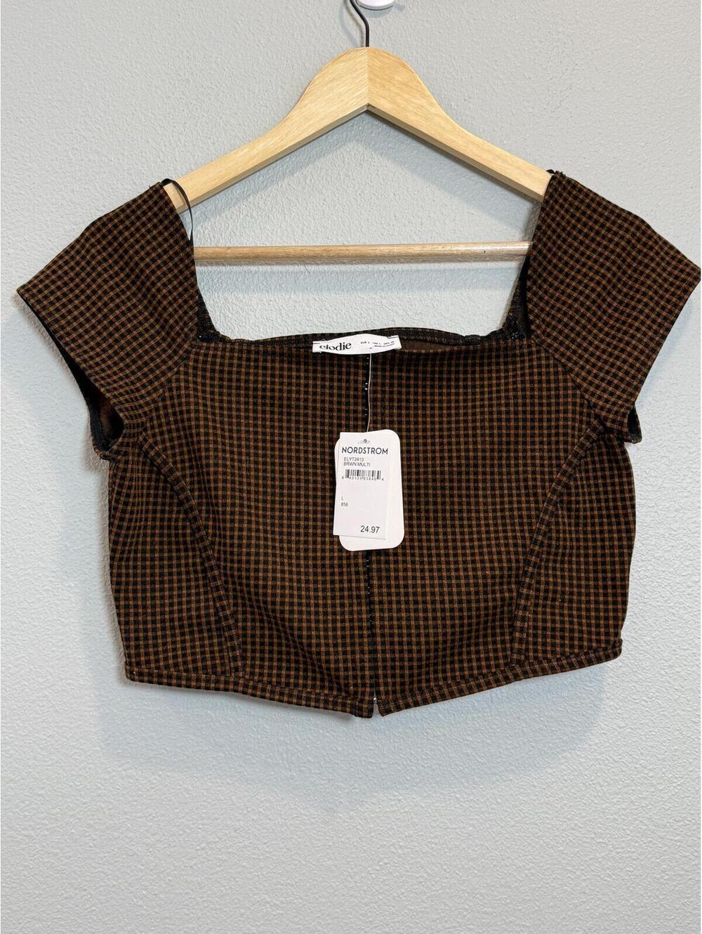 Elodie Brown Gingham Corset Crop Top - Women's Large NWT - Picture 2 of 5
